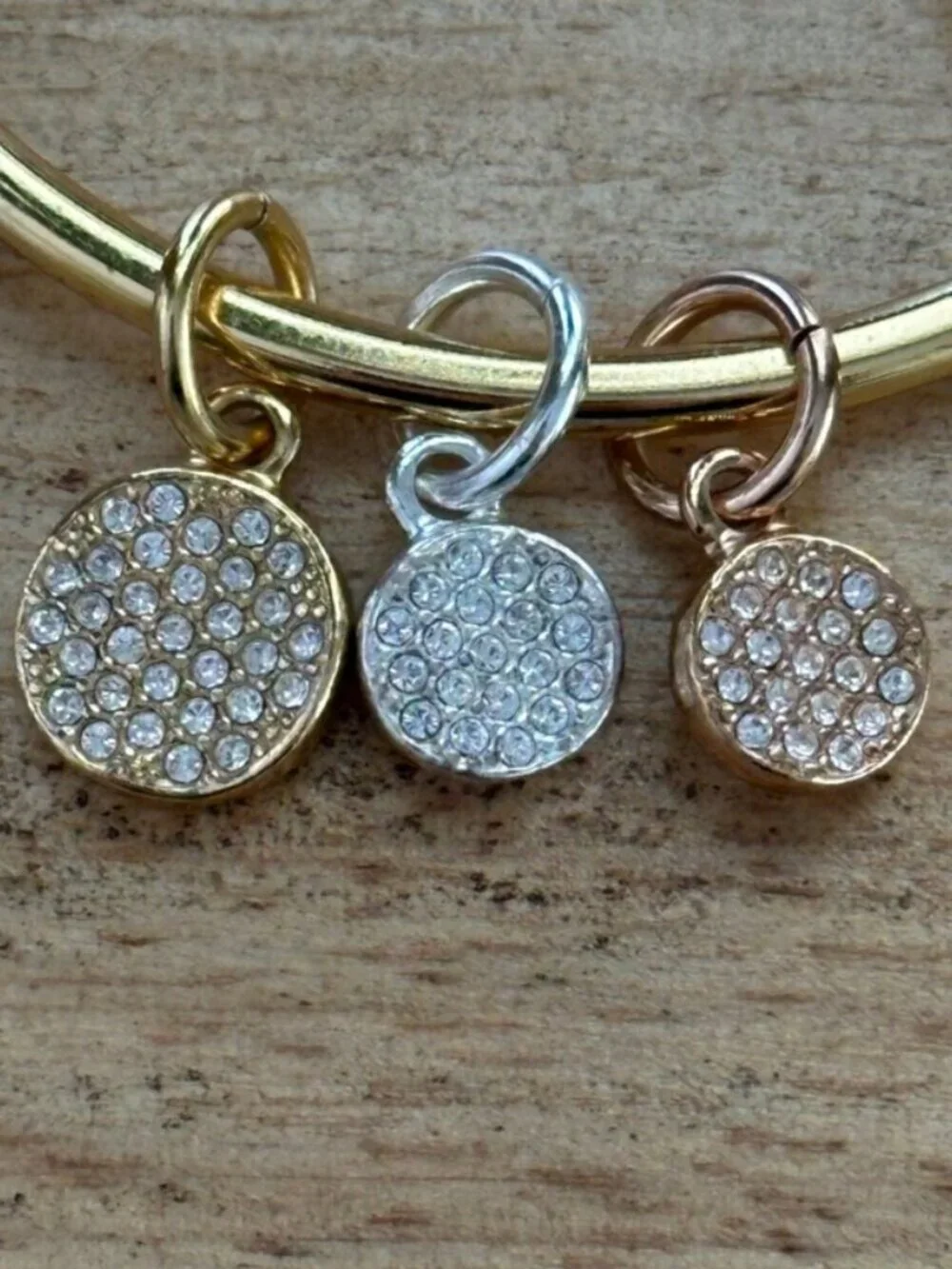 2 Gold Plated CZ Charm Stacking Bangles